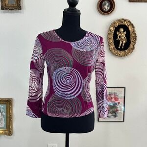Vintage Y2K JGAGLINS Modafloris Italy Purple Swirl Mesh Top